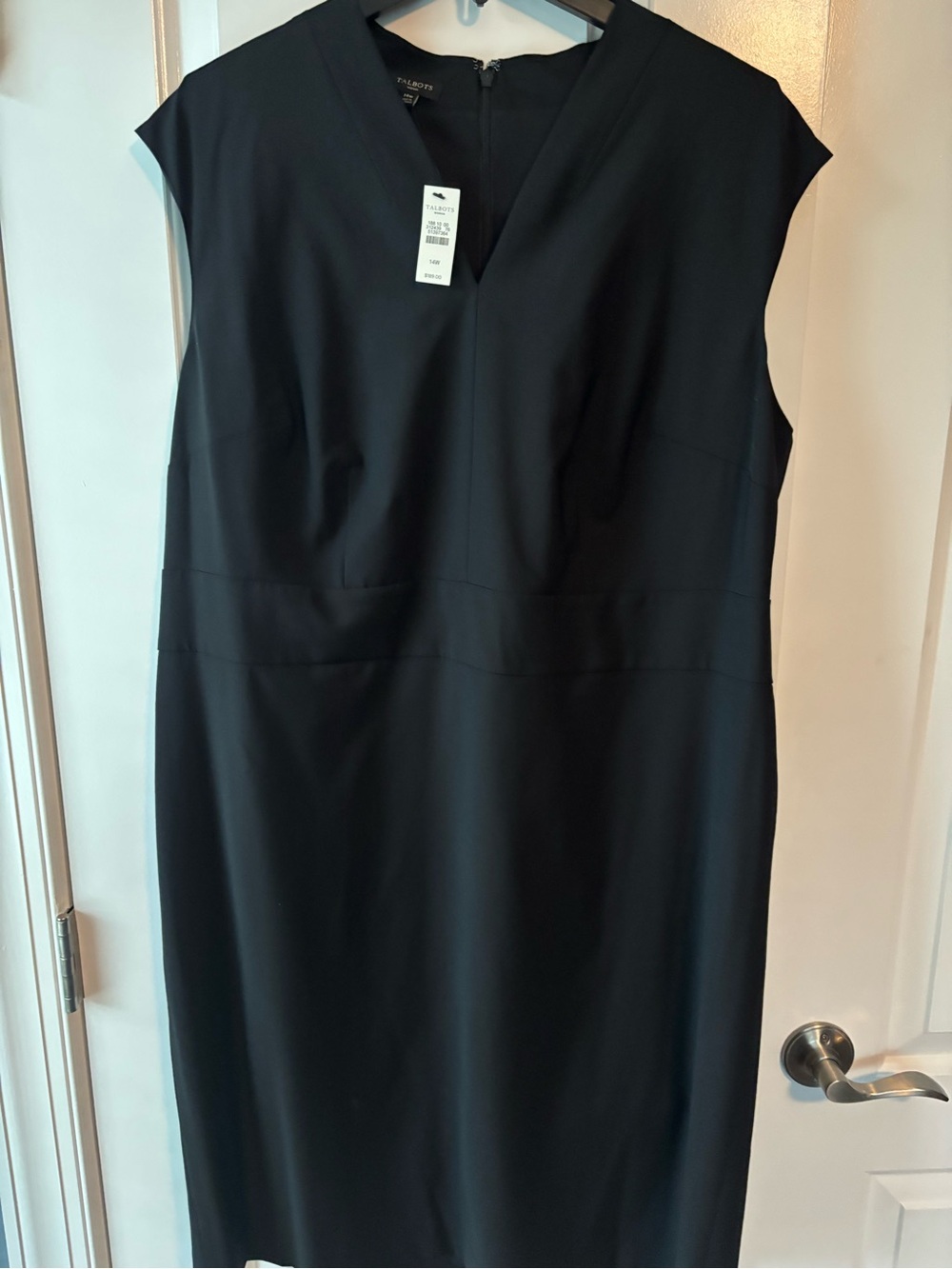 NWT Talbots Seasonless Wool Sheath Dress Black 14W V-Neck Career Business LBD